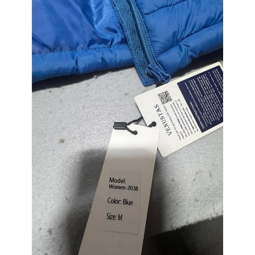 NWT Venustas 2038 Puffer Vest Womens M Blue Nylon Lined Full Zip Holder Pocket - Picture 9 of 13